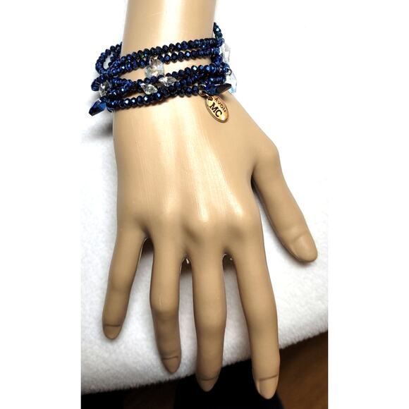 Avon MC 2013 Mariah Carey Blue Crystal Beaded Charm Multistrand Stretch Bracelet - Picture 4 of 6